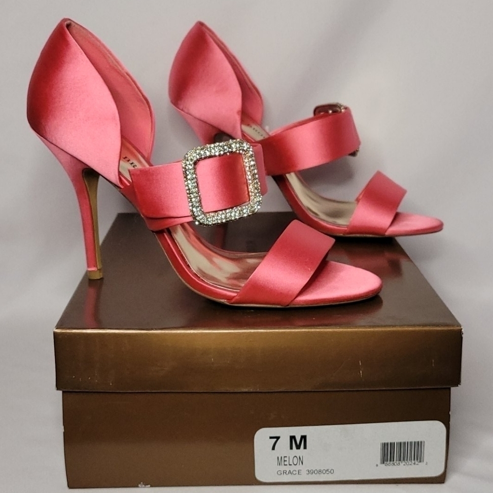 AUDREY Brooke Women's Pink Satin Cristal Evening High Heel Size 7 Shoes